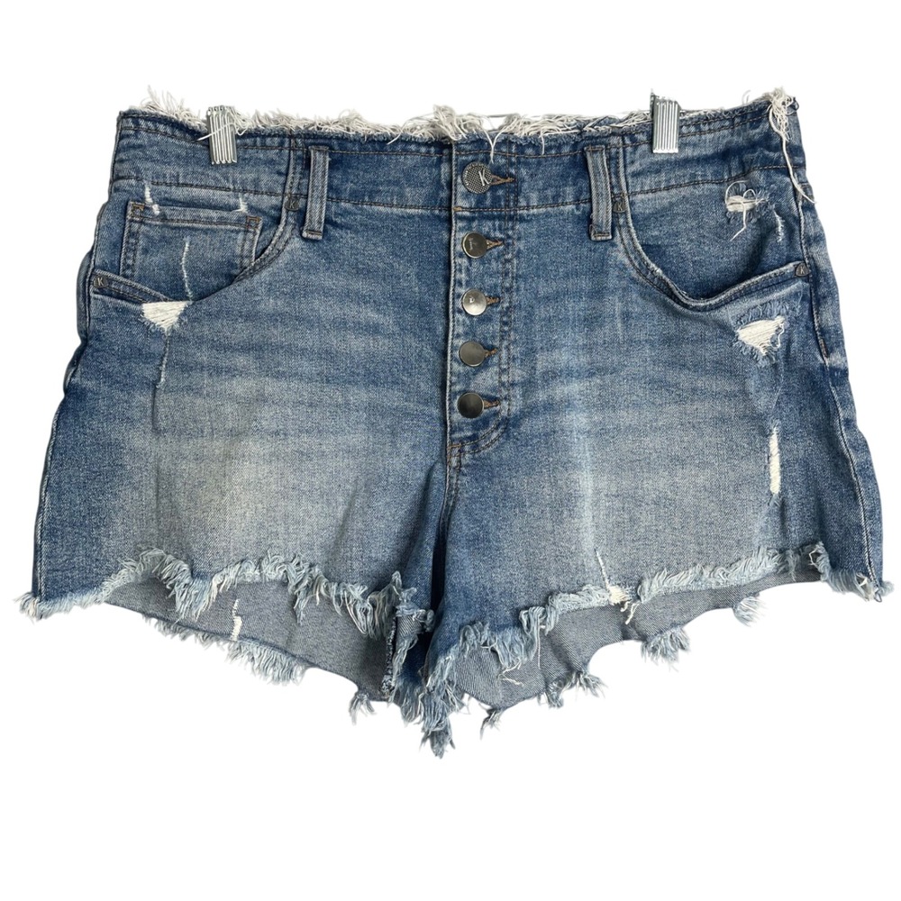 Kut From The Kloth Jane‎ High Rise Short Womens 12 Blue Denim Distressed Cut Off